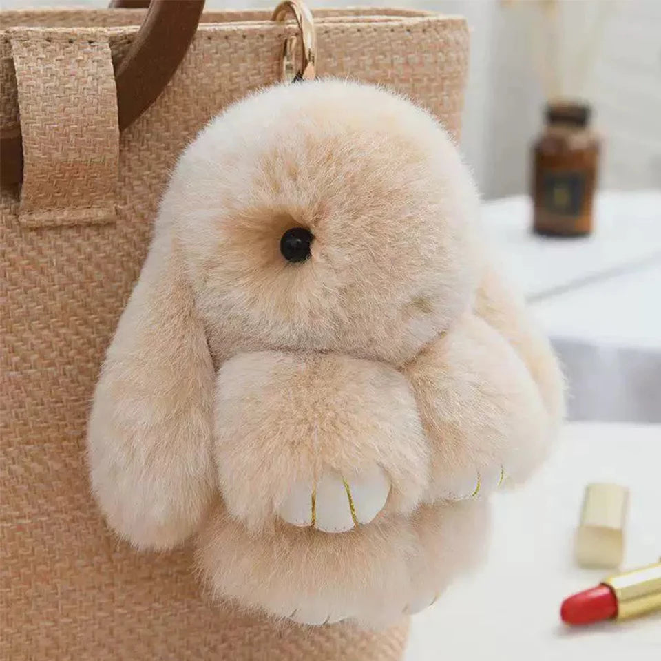 🐰 Fluffy Rabbit Fur Pompon Keychain – Soft Luxury Bag Charm