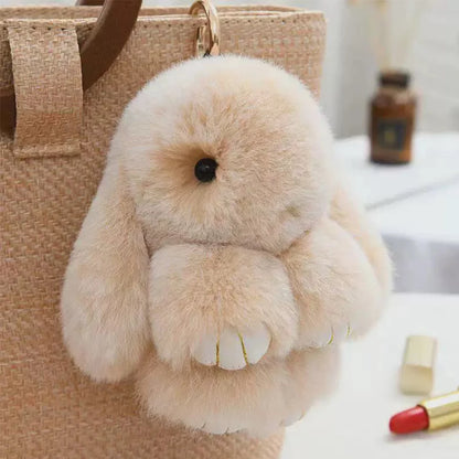 🐰 Fluffy Rabbit Fur Pompon Keychain – Soft Luxury Bag Charm