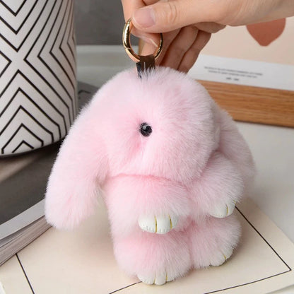 🐰 Fluffy Rabbit Fur Pompon Keychain – Soft Luxury Bag Charm