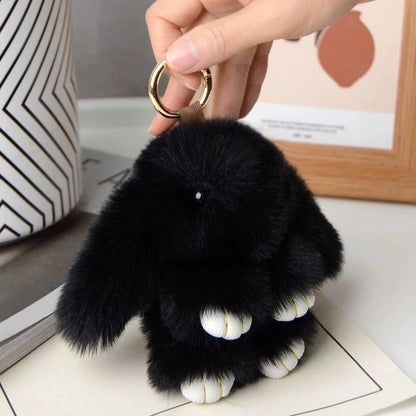 🐰 Fluffy Rabbit Fur Pompon Keychain – Soft Luxury Bag Charm