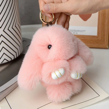 🐰 Fluffy Rabbit Fur Pompon Keychain – Soft Luxury Bag Charm