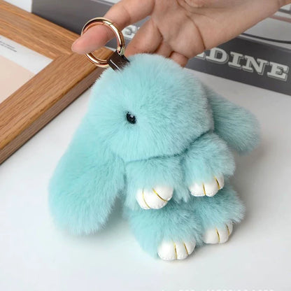 🐰 Fluffy Rabbit Fur Pompon Keychain – Soft Luxury Bag Charm