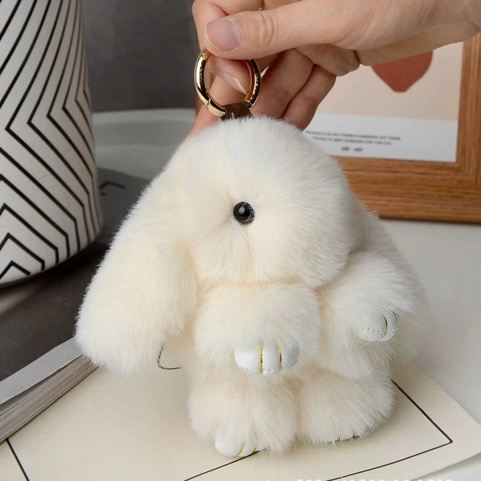 🐰 Fluffy Rabbit Fur Pompon Keychain – Soft Luxury Bag Charm