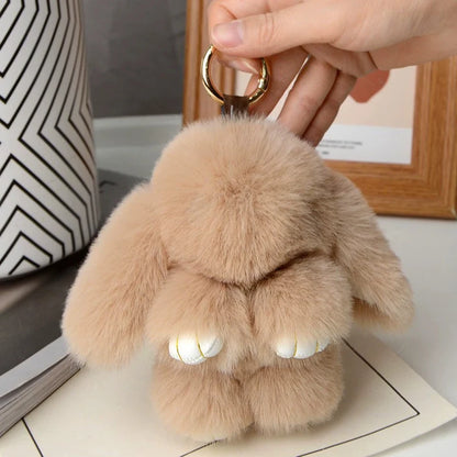 🐰 Fluffy Rabbit Fur Pompon Keychain – Soft Luxury Bag Charm